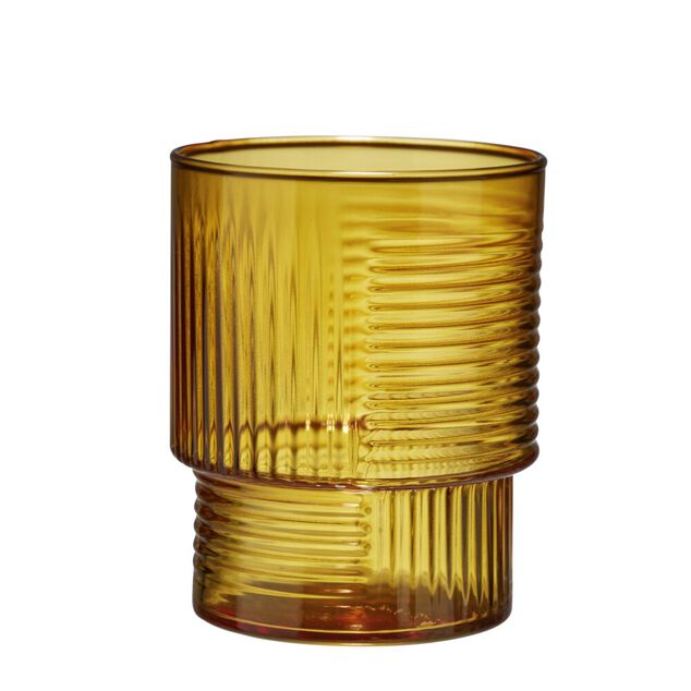 Verre bas 325 ml Helen verre stri&eacute; &Oslash;9XH7 cm (3 mod&egrave;les jaune marron ou beige)