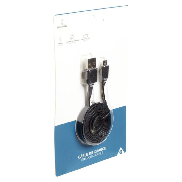C&acirc;ble de charge micro USB plat 1 m blanc ou noir
