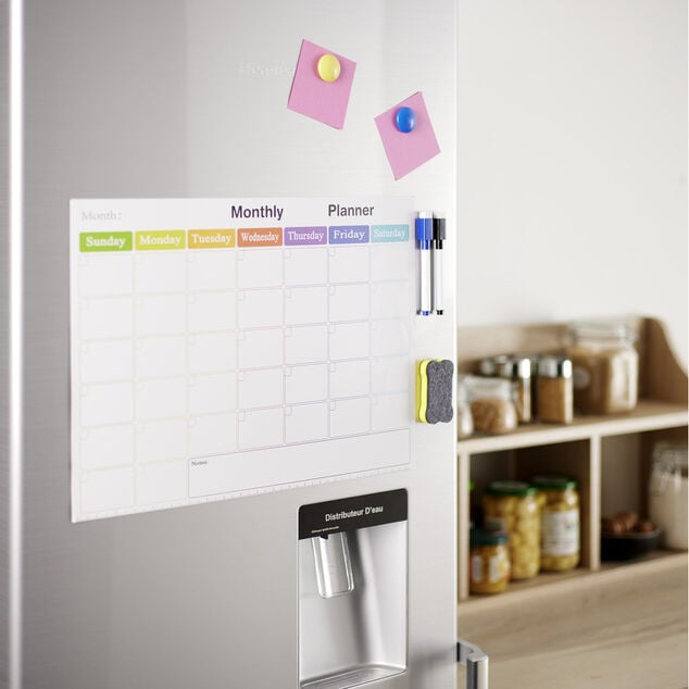 Calendrier mensuel magn&eacute;tique et 7 accessoires 42x30cm