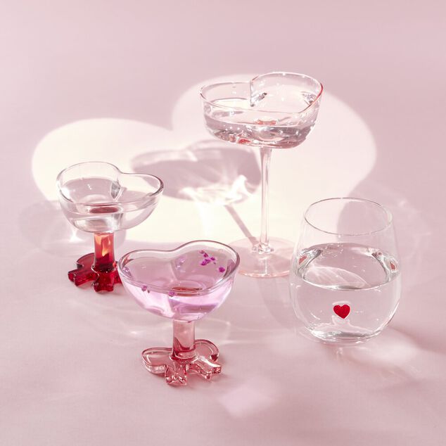 Verre &agrave; pied 250ml forme coeur et pied noeud &Oslash;10xH9 cm (2 mod&egrave;les)