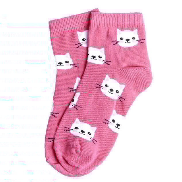 Chaussettes fille rose motifs t&ecirc;tes de chat T26/35