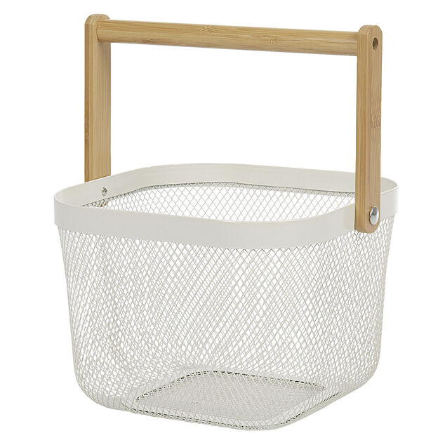 Corbeille &agrave; fruits avec anse m&eacute;tal blanc naturel