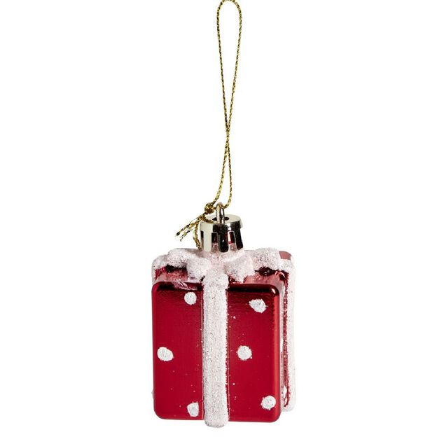 Cadeau &agrave; suspendre brillant rouge et blanc 3,5x3,5x3,5cm
