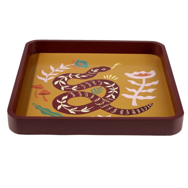 Plateau carr&eacute; bois motif animaux 28x28cm (2 mod&egrave;les tigre ou serpent)