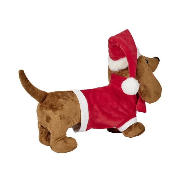Teckel de No&euml;l &agrave; poser marron et rouge L32cm