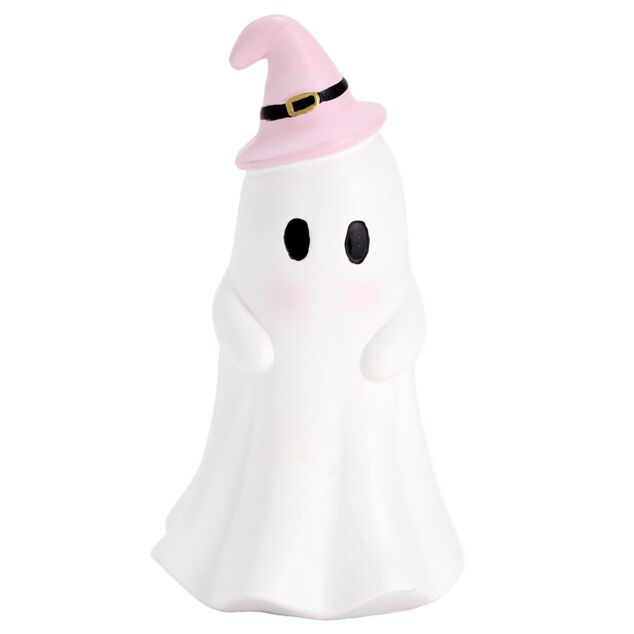 Fant&ocirc;me Halloween d&eacute;coratif r&eacute;sine blanc et rose pastel &Oslash;8x15cm (3 mod&egrave;les)