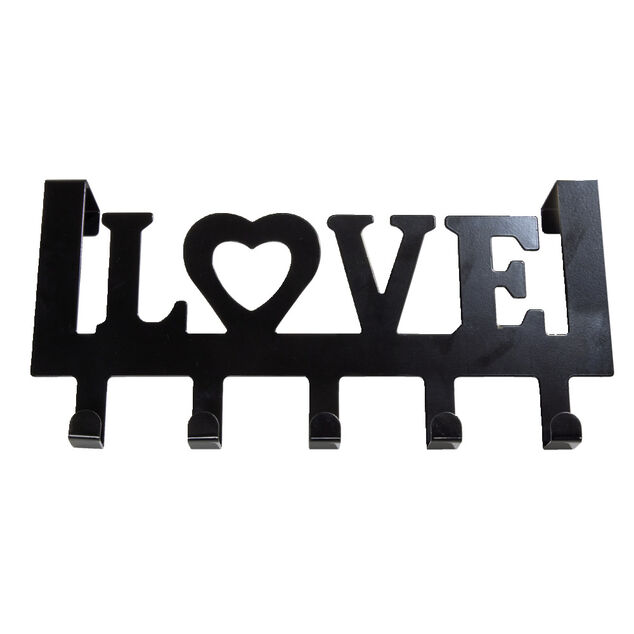 Crochet de porte LOVE en m&eacute;tal blanc ou noir 36,5x16,5cm - 2 mod&egrave;les