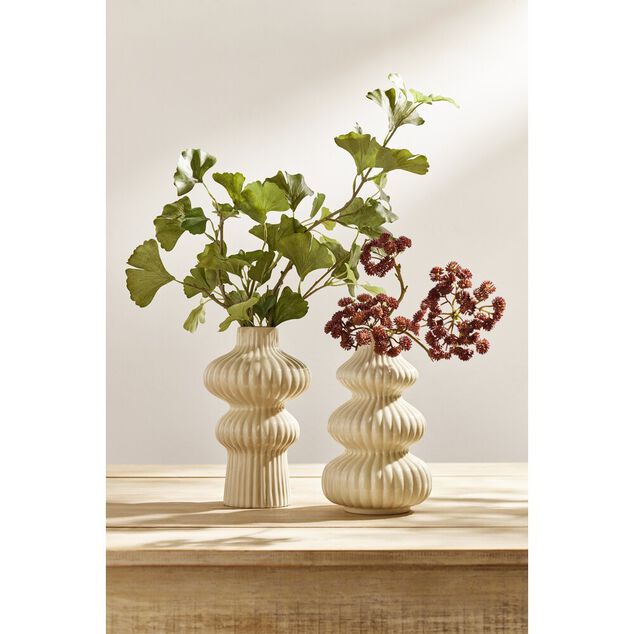 Vase arrondi contemporain c&eacute;ramique beige H24,5cm