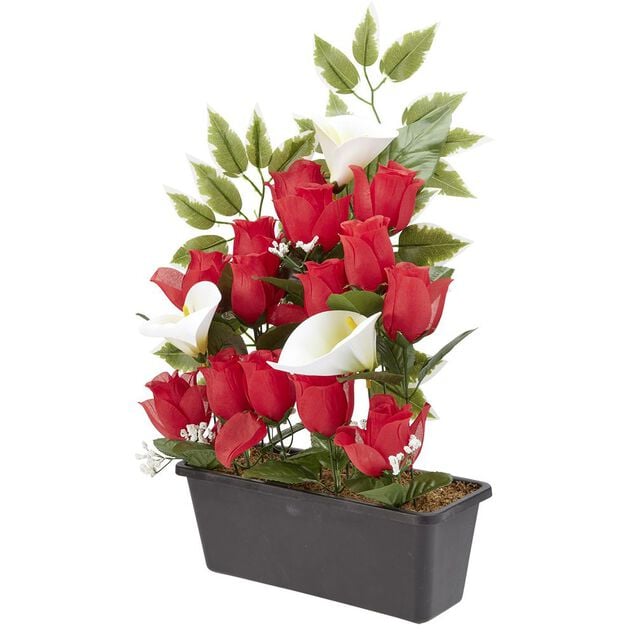 Jardini&egrave;re rose/arum 20 t&ecirc;tes blanc et rouge
