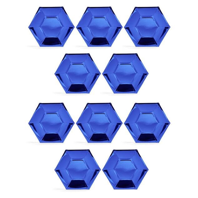 Plateau hexagonal carton bleu m&eacute;tallis&eacute; &Oslash;26cm x10