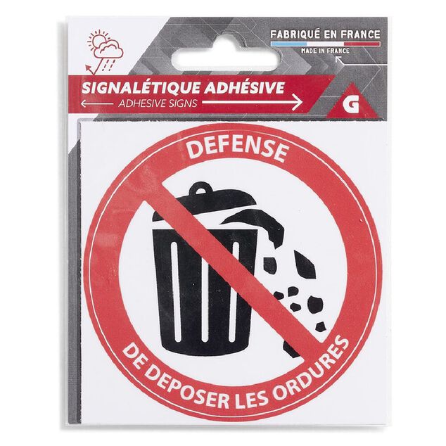 Signal&eacute;tique adh&eacute;sive "D&eacute;fense de d&eacute;poser les ordures" - 8x8 cm