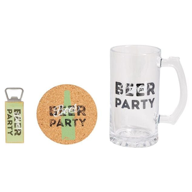 Coffret bière 3 pièces verre décapsuleur et sous-verre - 2 modèles