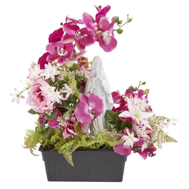 Jardini&egrave;re columbarium H45 cm rose - Fleur artificielle