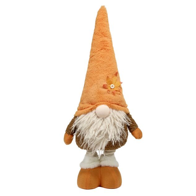 Gnome &agrave; poser th&egrave;me automne en feutrine jambes extensibles 20x13xH75cm (2 mod&egrave;les orange ou marron)