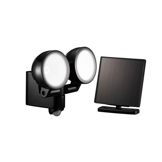 Projecteur LED solaire d&eacute;tecteur de mouvement 2 spots ronds