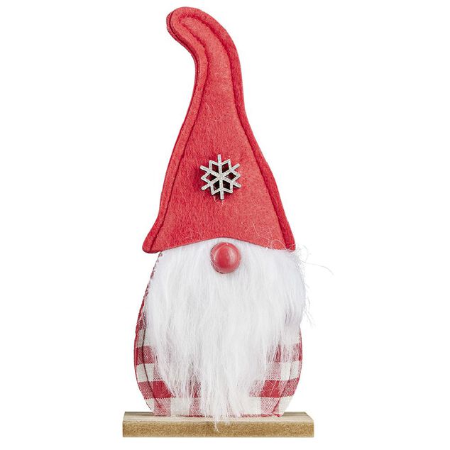 Gnome &agrave; poser en bois rouge et blanc L10,5xl4,5xH24cm