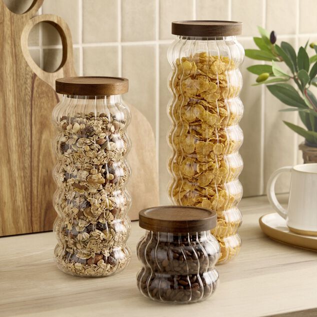 Bocal alimentaire en verre avec couvercle en bois 1,2L