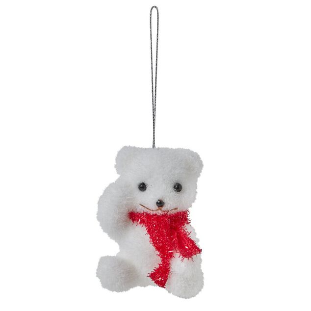 Suspension de No&euml;l Ourson blanc et rouge