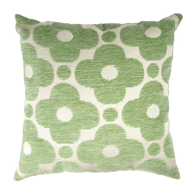 Coussin carr&eacute; jacquard chenille fleur vert 40x40cm