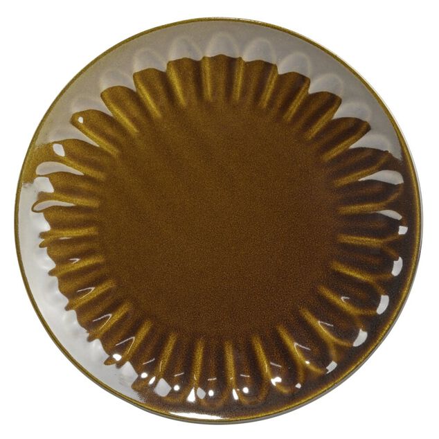 Assiette &agrave; dessert ronde Badem fa&iuml;ence marron fonc&eacute; &Oslash;21,5cm