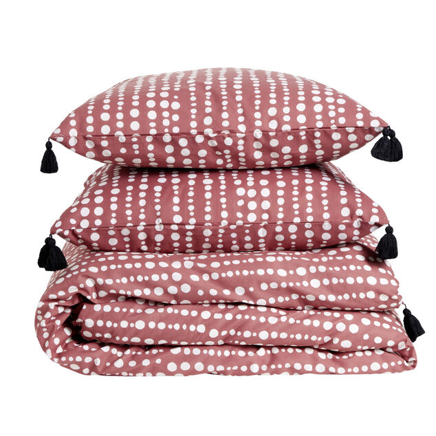 Parure de lit 2 personnes 220x240cm réversible motifs et pompons