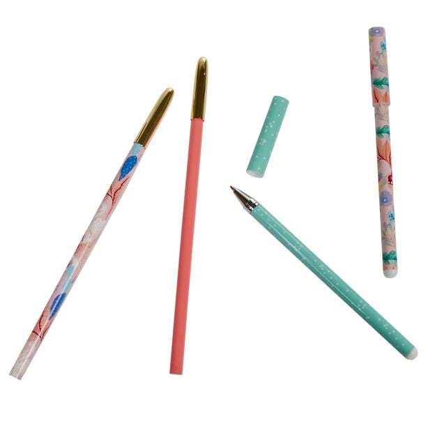 Stylo bille x2 et crayon &agrave; papier x2 motif floral