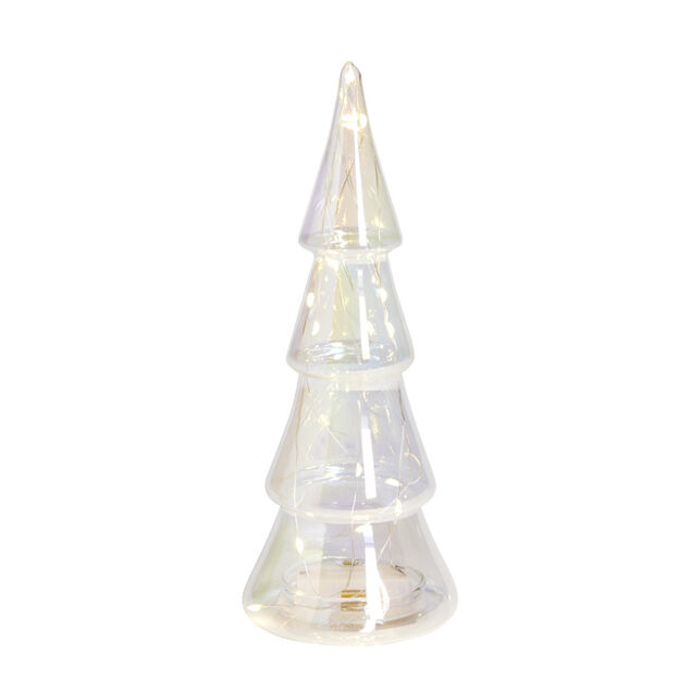Sapin miniature holographique en verre 15LED &Oslash;9,5XH26cm