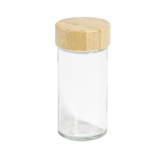 Pot à épice en verre et couvercle bambou Ø4,7xH9,8cm