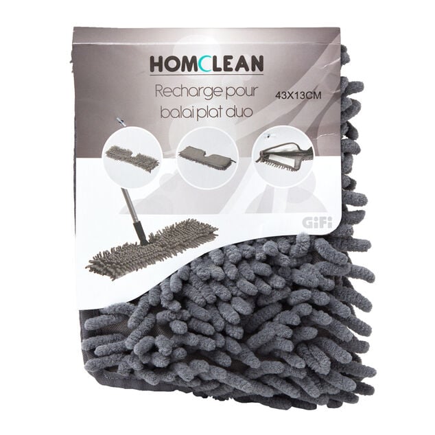 Recharge pour balai plat duo microfibre chenille gris