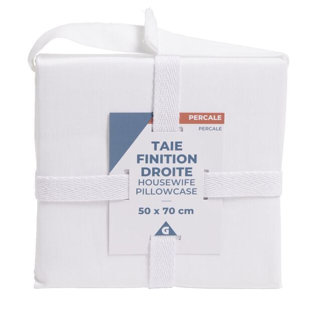 Taie d'oreiller 50x70cm 100% coton percale finition droite blanc