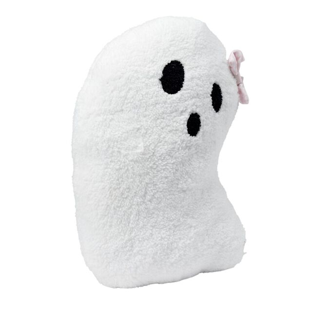 Coussin peluche Halloween fant&ocirc;me mignon polyester blanc 36x23cm