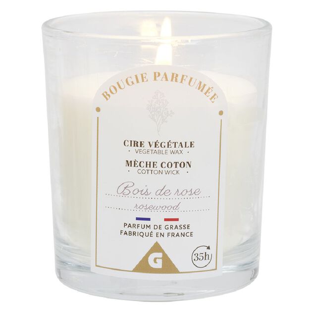 Bougie rose dans verre senteur rose &Oslash;7xH8cm