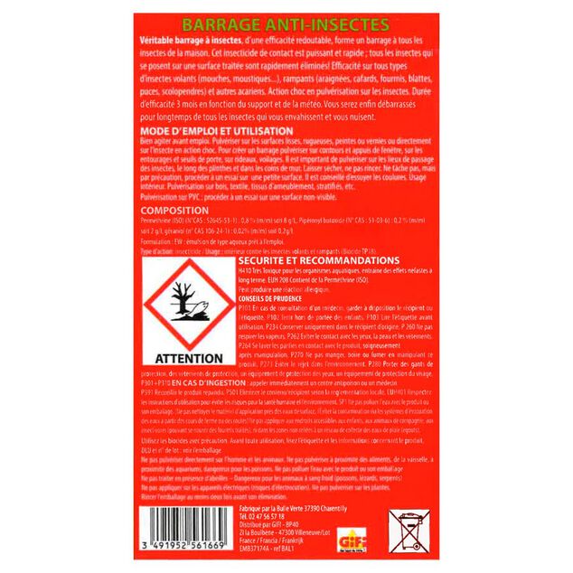 R&eacute;pulsif barrage anti insectes 1L