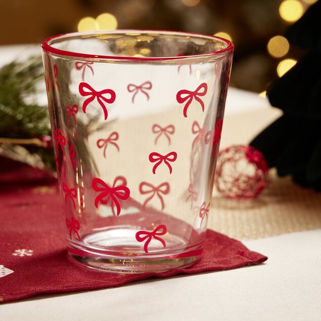 Verre bas transparent motifs noeuds roses &Oslash;8,8xH10cm
