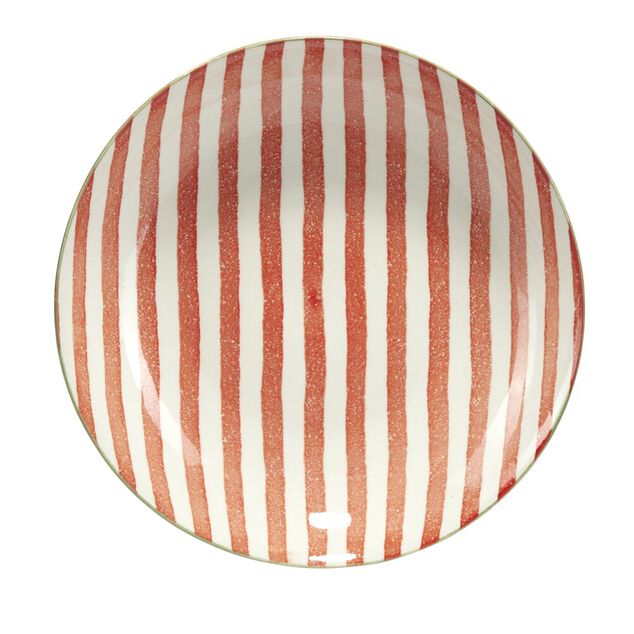 Saladier bas en porcelaine rayures rouges et blanches Ø25,5xH4,6cm