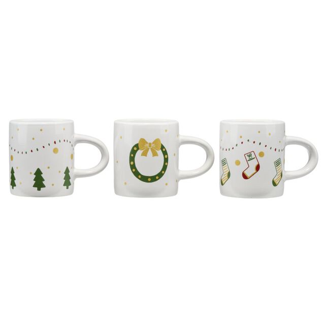 Mug dolomite X3 pcs imprim&eacute;s No&euml;l L8X5XH5 cm blanc et vert