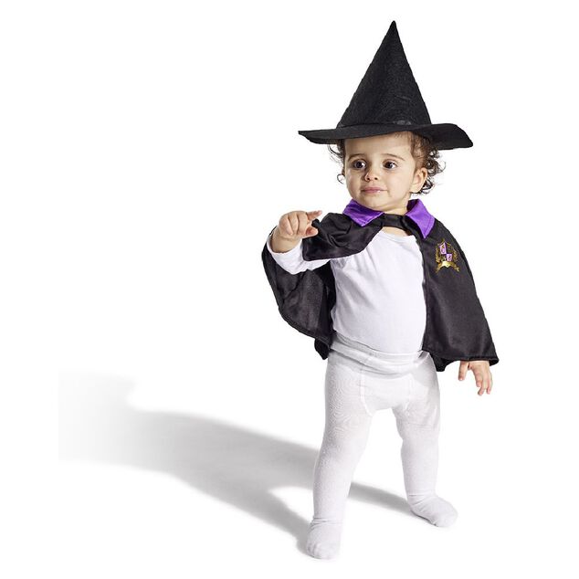 D&eacute;guisement b&eacute;b&eacute; Halloween petit sorcier cape et chapeau noir violet