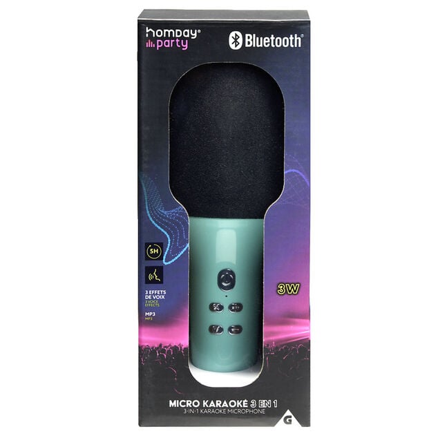 Micro pour karaoké 3en1 avec 3 effets de voix 5W L20cm