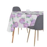 Toile cirée Hortensia fleurie violet fond beige l140cm