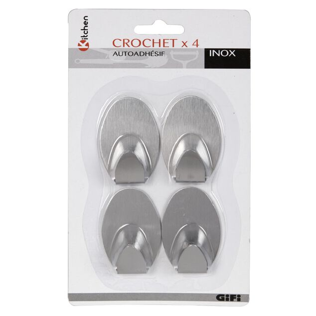 Crochet adh&eacute;sif inox x4