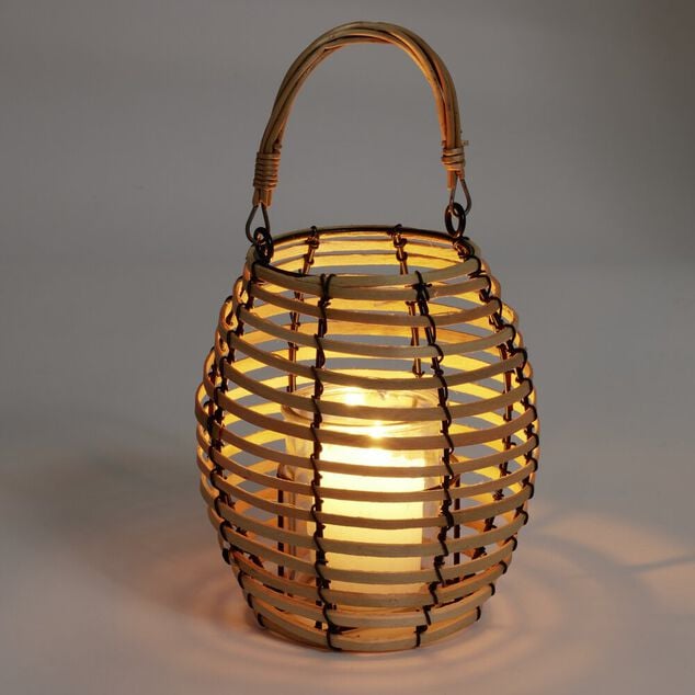Lanterne rotin beige et noir &Oslash;17xH17cm