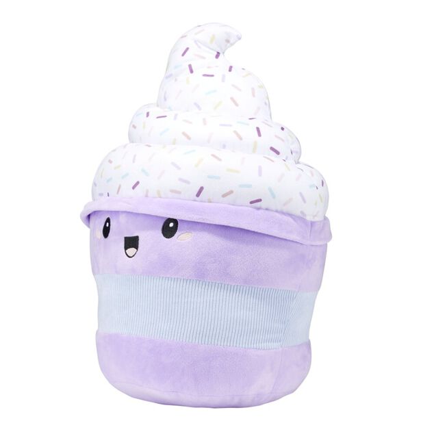 Peluche cupcake XL d&eacute;cor sucr&eacute; polyester violet 28x25xH45cm