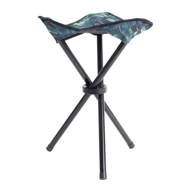 Tr&eacute;pied pliable acier et polyester motif feuillage exotique 31x31xH41cm