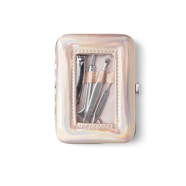 Set manucure 5 pi&egrave;ces avec trousse iridescente - 4 mod&egrave;les