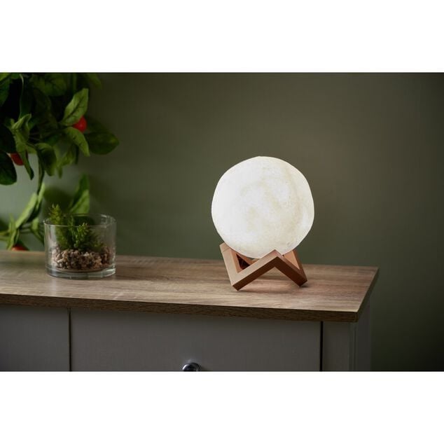 Lampe lune avec support en bois &Oslash;15cm
