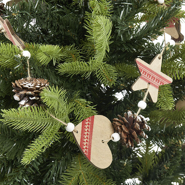 Guirlande coeurs pommes de pin beige rouge L. 1,9 m