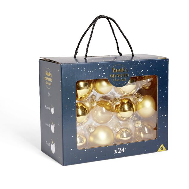 Coffret de 24 boules de No&euml;l (3 mod&egrave;les)