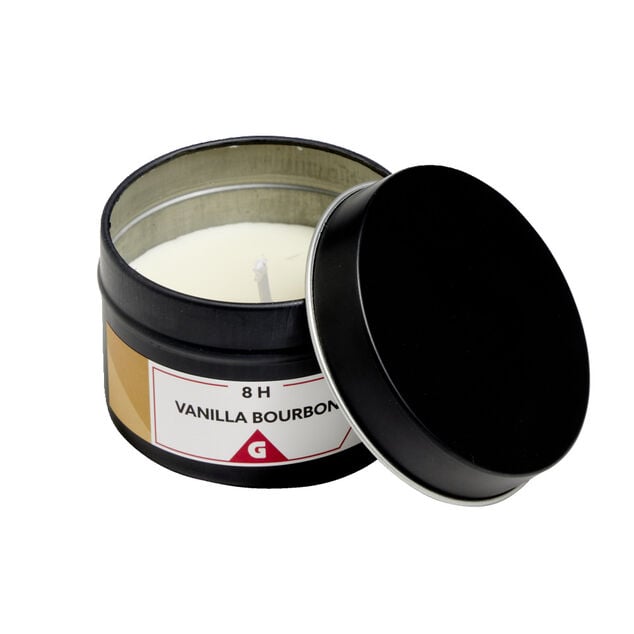 Bougie dans pot m&eacute;tal noir - Vanille