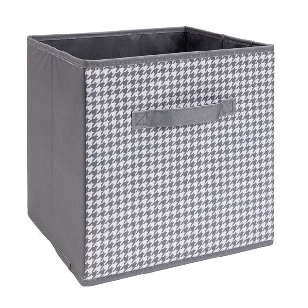 Pani&egrave;re de rangement Box Cube cartonn&eacute;e grise motif patte d'oie 31x31xH29cm
