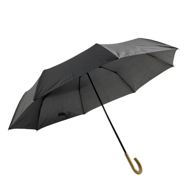 Parapluie pliable manuel uni noir et manche bois L24cm